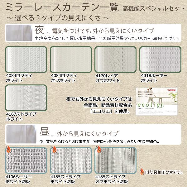 送料無料】高機能スペシャルセット 1級(2級)遮光防炎加工カーテンとミラーレース 規格サイズ【受注生産A】 - カーテン通販 カーテン天国 本店